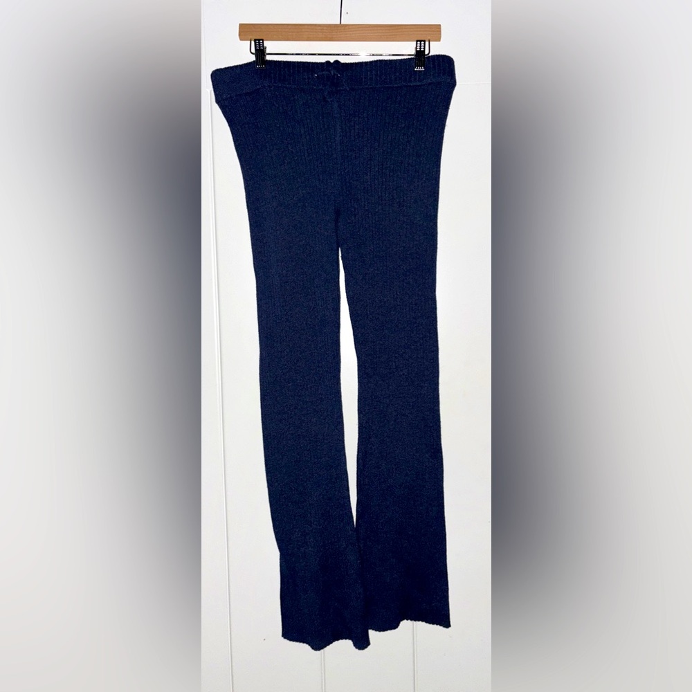 Aerie Rib Knit Drawstring Closure Flare Leg Pants Women L Warm Pull-On Stretch
